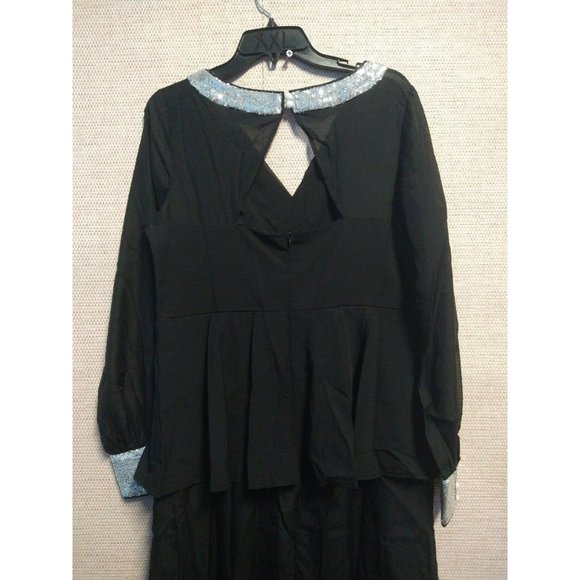 Black and silver Embellished Chiffon Jumpsuit size XL with peplum waist - Picture 9 of 10
